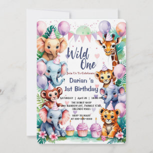 Wilder süßer Tierballon zum 1. Geburtstag Einladung