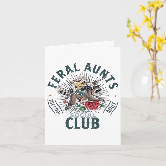 Wilder Tante Sozialclub Coole Raccoon Karte (Gelbe Blume)