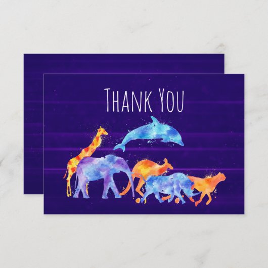Wilder Tierherde auf Lila Abstrakten Dank Dankeskarte (Vorne/Hinten)