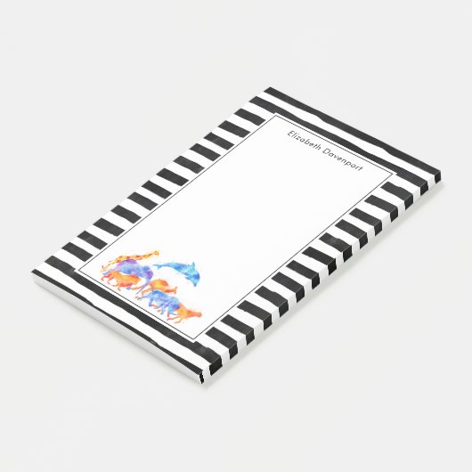 Wilder Tierherde Farbenfrohe Wasserfarbe Post-it Klebezettel (angewinkelt)