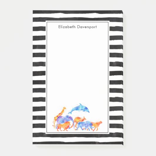 Wilder Tierherde Farbenfrohe Wasserfarbe Post-it Klebezettel (Vorderseite)