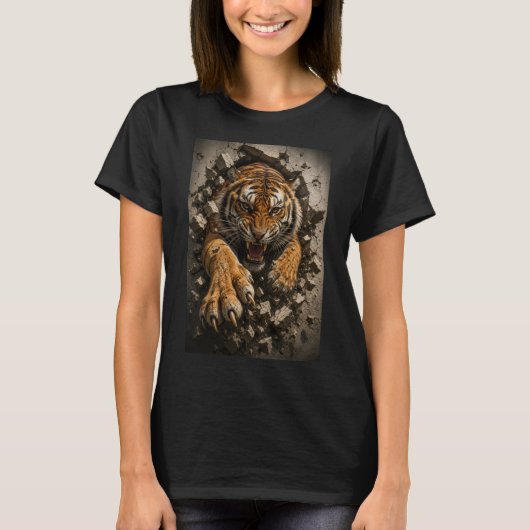 Wilder Tiger Durchbricht Wand T-Shirt (Vorderseite)