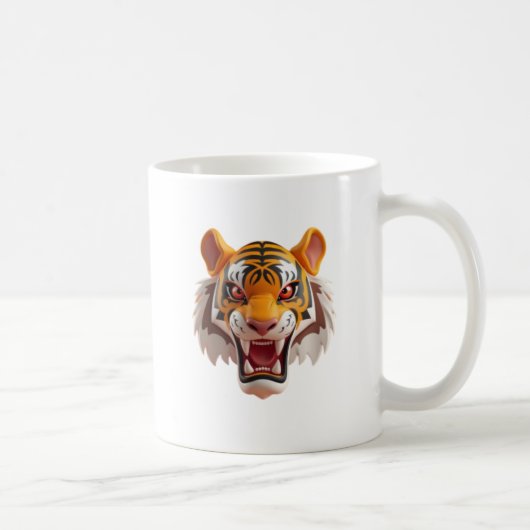 Wilder Tiger im Cartoon-Stil mit Ausdrucksweise. Kaffeetasse (Rechts)