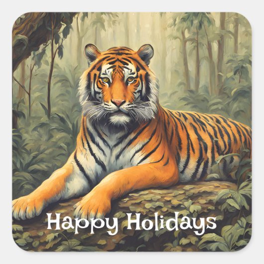 Wilder Tiger im Tropenwald Vintag Quadratischer Aufkleber (Vorderseite)