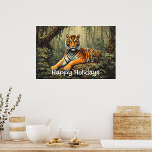 Wilder Tiger im tropischen Wald Vintage Poster