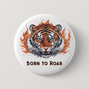 Wilder Tiger mit Flammen - Anpassbarer Text Button