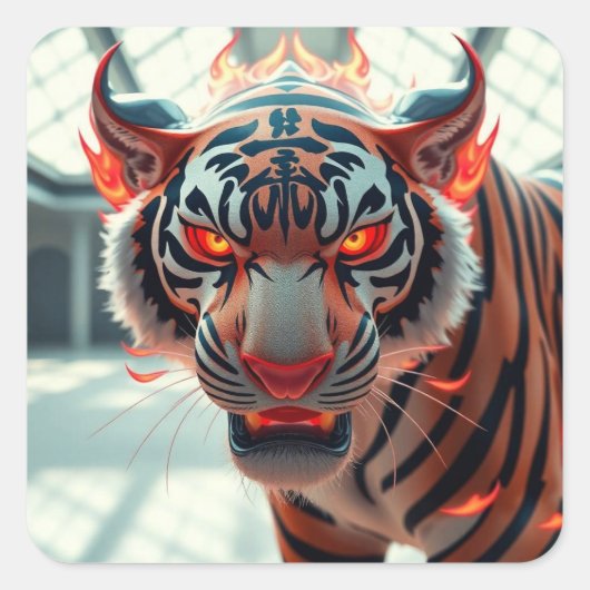 Wilder Tiger Quadratischer Aufkleber (Vorderseite)