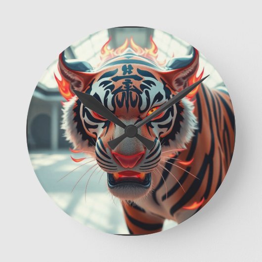 Wilder Tiger Runde Wanduhr (Vorderseite)
