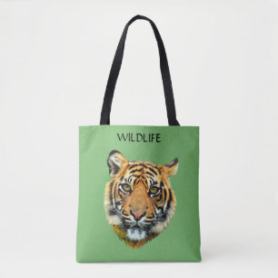 Wilder Tiger Tiergesicht auf Grün Tasche