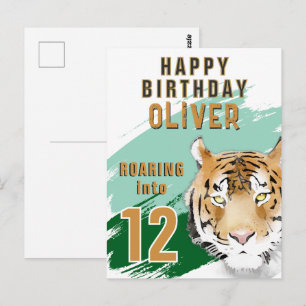 Wilder Tigerkopf-Aquarell-Geburtstag  Postkarte