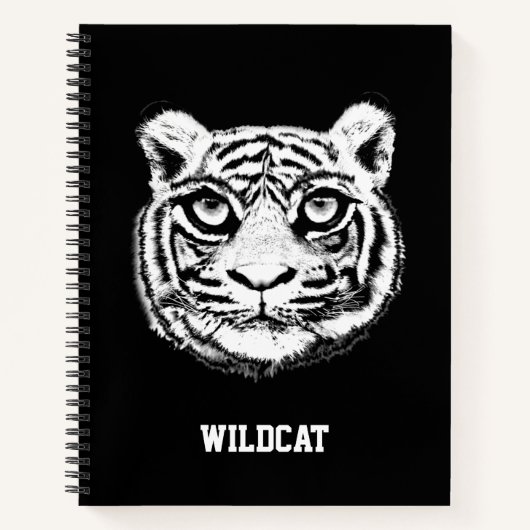 Wilder Tigerkopf auf schwarzem Notizbuch (Vorderseite)