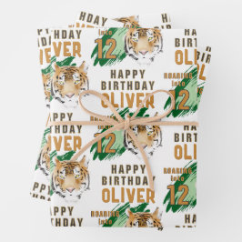 Wilder Tigerkopf-Wasserfarben-Geburtstag Geschenkpapier Set