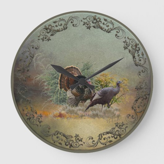 Wilder Truthahn Große Wanduhr (Vorderseite)