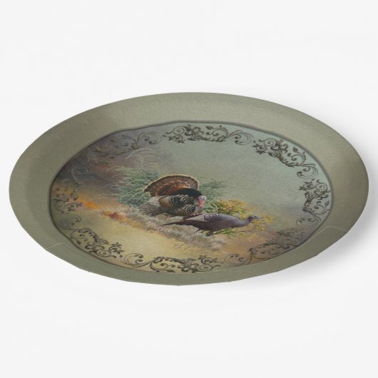 Wilder Truthahn Pappteller (Schrägansicht)