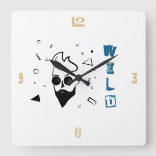 Wilder Typ - Sketched Man in Black, White & Blue Quadratische Wanduhr