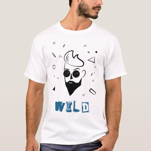 Wilder Typ - Sketched Man in Black, White & Blue T-Shirt (Vorderseite)