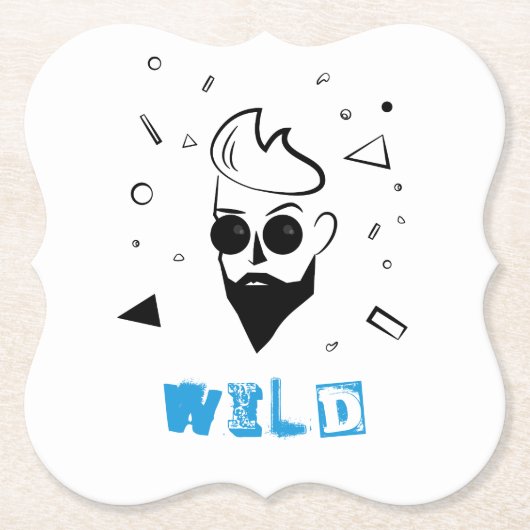 Wilder Typ - Sketched Man in Black, White & Blue Untersetzer (Vorderseite)