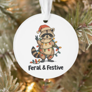 Wilder und festlicher Waschbär-Weihnachts-Lichter Ornament