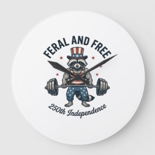 Wilder und freier patriotischer Waschbär-Gewichthe Große Wanduhr