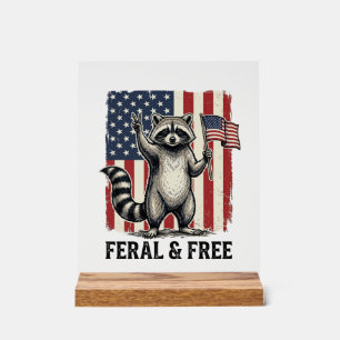 Wilder und freier patriotischer Waschbär-Vintage-S Acrylschild