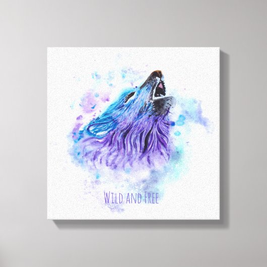 Wilder und freier Wasserfarben-Wolf - Gemischte Me Leinwanddruck (Vorderseite)