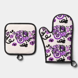 Wilder Violetter Pfau Ofenhandschuh & Topflappen-Set