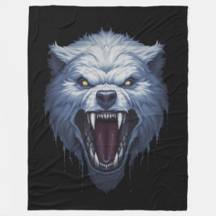 Wilder Weißer Wolfskopf Dark Fantasy Illustration Fleecedecke