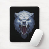 Wilder Weißer Wolfskopf Dark Fantasy Illustration Mousepad (Mit Mouse)
