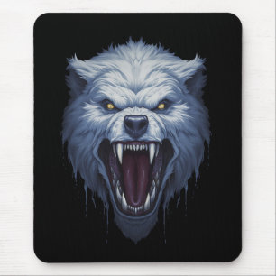 Wilder Weißer Wolfskopf Dark Fantasy Illustration Mousepad