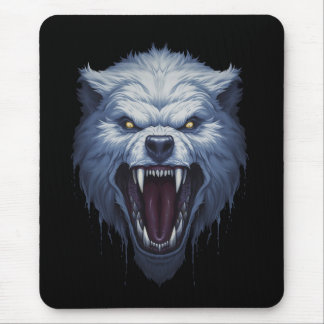 Wilder Weißer Wolfskopf Dark Fantasy Illustration Mousepad