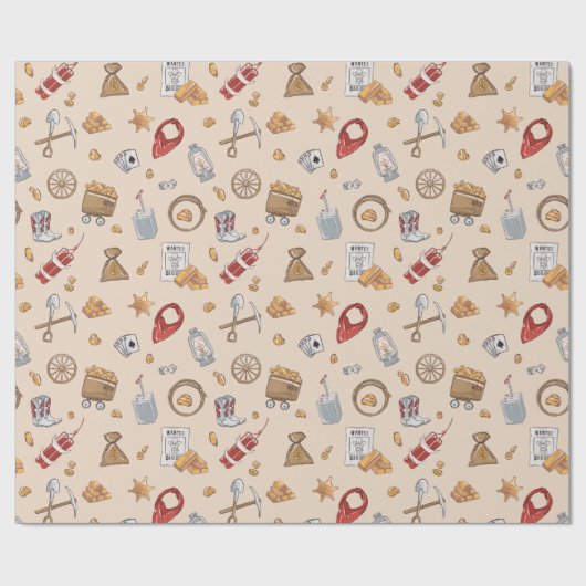 Wilder West Cowboy Vintager Goldbergbau Geschenkpapier (Flach)