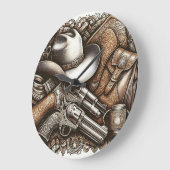 Wilder Westen mit Cowboyhut und Gewehren Große Wanduhr (Winkel)