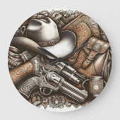 Wilder Westen mit Cowboyhut und Gewehren Große Wanduhr (Vorderseite)