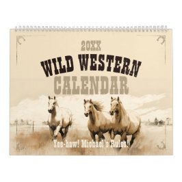Wilder Western! Horses. Geschenk des bearbeitbaren Kalender