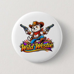 Wilder Westie-Cowboy-Hund Original-Cartoon-Kunst  Button