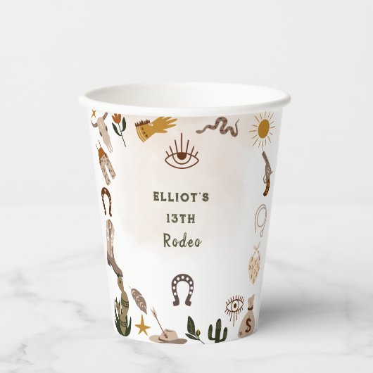Wilder Westrodeo Cowboy Geburtstag Pappbecher (Vorderseite)