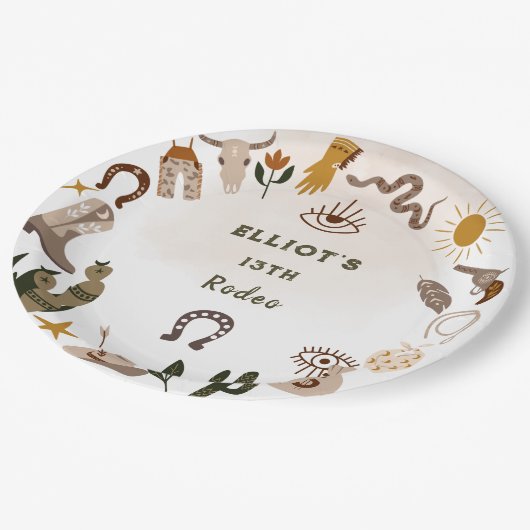Wilder Westrodeo Cowboy Geburtstag Pappteller (Schrägansicht)