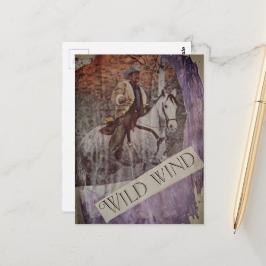 Wilder Wind Retro Cowboy und Pferd Postkarte (Vorderseite/Rückseite Beispiel)