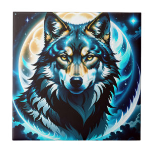 wilder Wolf auf dem Mond Fliese