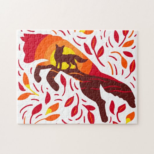 Wilder Wolf Fox Herbst Herbstfarben Tierwelt Puzzle (Horizontal)