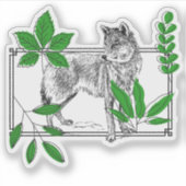 Wilder Wolf & Grüne Blätter - Naturkunst Aufkleber (Vorderseite)