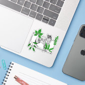 Wilder Wolf & Grüne Blätter - Naturkunst Aufkleber (Laptop mit iPhone)