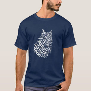 Wilder Wolf – Vintage-Tinte-Linien Kunst-Wildtier- T-Shirt