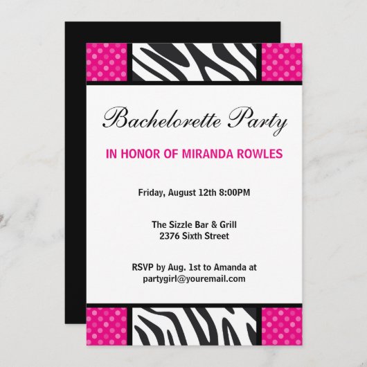 Wilder Zebra-Junggeselinnen-Abschied Einladung (Vorne/Hinten)