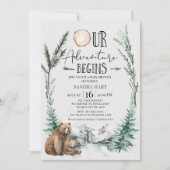 Wilderness Adventure fängt Bear Cub Babydusche an Einladung (Vorderseite)