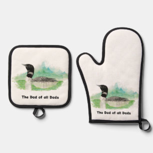 Wilderness Art Common Loon Bird Vater Alle Vater Ofenhandschuh & Topflappen-Set
