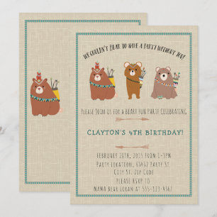 Wilderness, Boho Bears Geburtstagsparty Einladunge Einladung