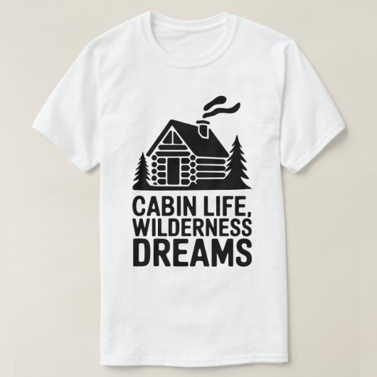 Wilderness Dreams Gemütliche Blockhütte Silhouette T-Shirt (Design vorne)