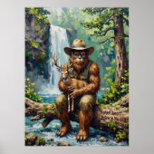 Wilderness Embrace: Sasquatch und das junge Hirsch Poster (Vorne)