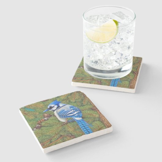 Wilderness Evergreen Blue Jay Steinuntersetzer (Seitenansicht)